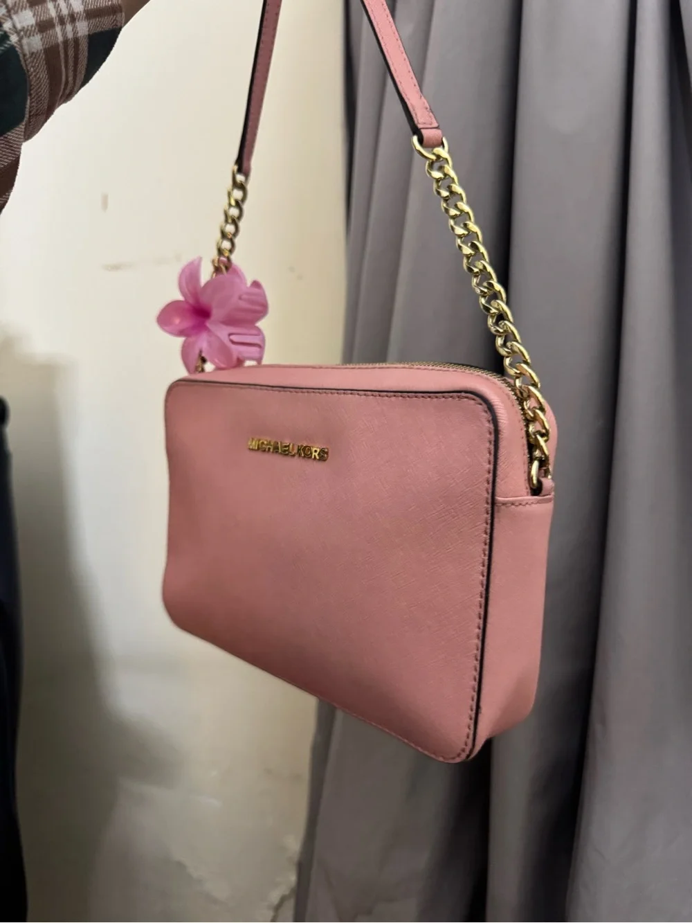 Michael Kors Rose Pink Saffiano Leather Chain Crossbody Bag